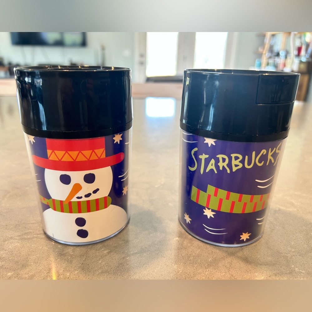 Starbucks Thermo-Serv Hot/Cold 8 oz Holiday Christmas Snowman Travel Tumblers 2